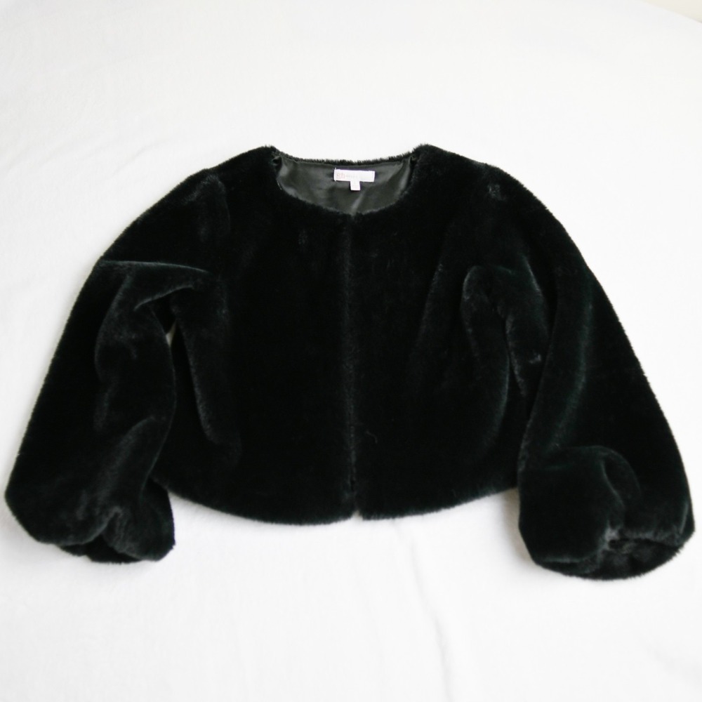 GB Dillards Faux Fur Bolero Shrug Girls Large‎ Black Round Neckline Formal